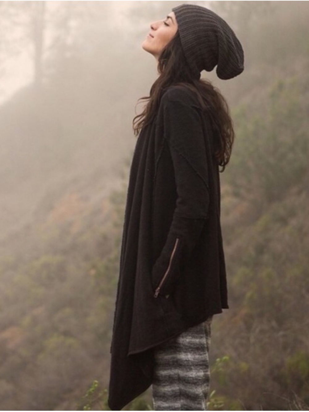 Free People In The Loop Cardigan Black French Terry Waterfall Draped Pockets M